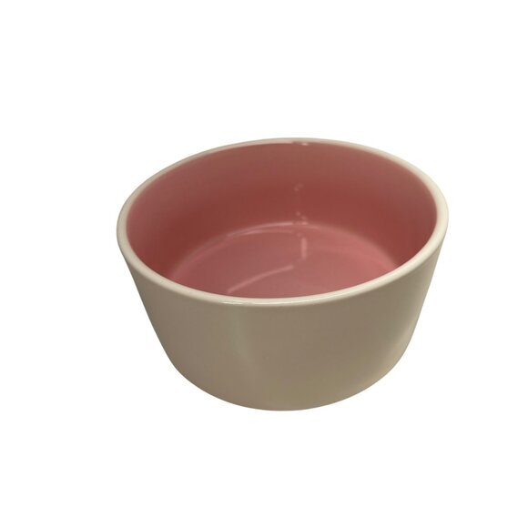 Rae Dunn "Paws Off" Pink & White Ceramic Pet Bowl By Magenta NWOT - Picture 3 of 4